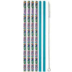 Swig Life Lids, Straws + More^Bazaar + Teal Reusable Straw Set -