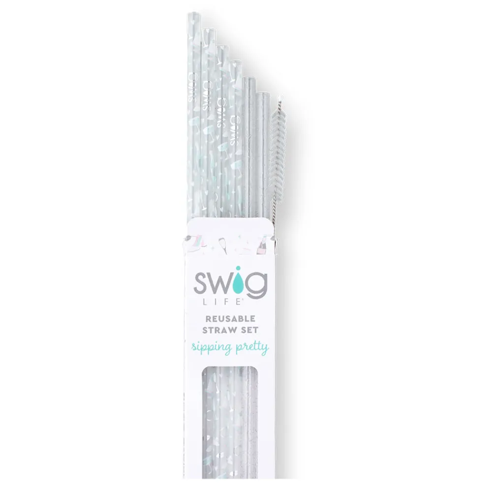 Swig Life Lids, Straws + More|Bride To Be^Bride to Be + Silver Glitter Reusable Straw Set