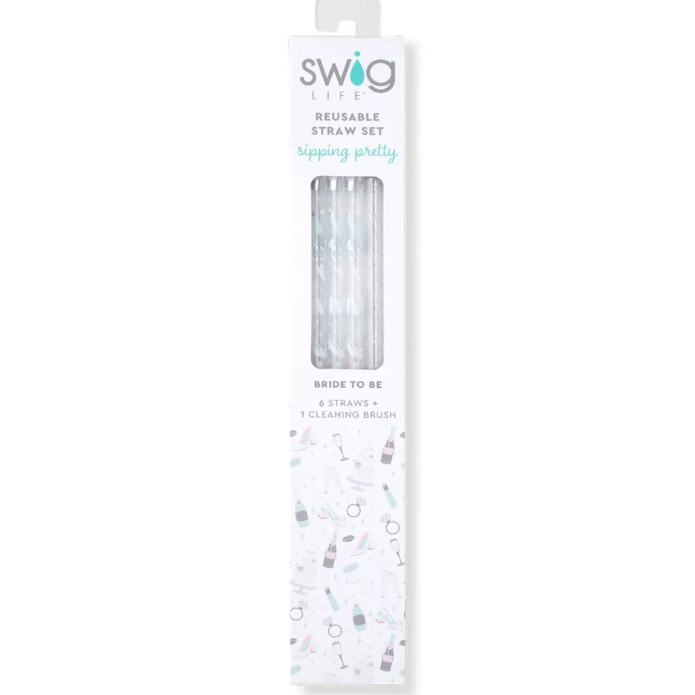 Swig Life Lids, Straws + More|Bride To Be^Bride to Be + Silver Glitter Reusable Straw Set