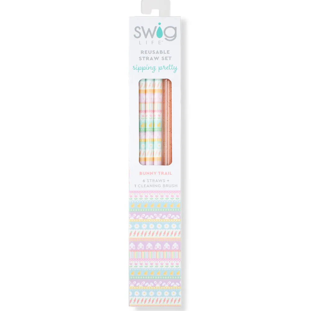 Swig Life Lids, Straws + More|Egg Hunt^Bunny Trail + Peach Glitter Reusable Straw Set