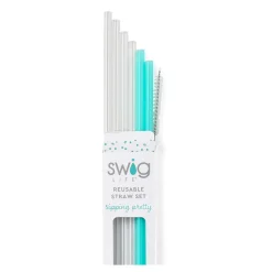 Swig Life Travel Mugs|Lids, Straws + More^Clear + Aqua Tall Reusable Straw Set (5 piece) -