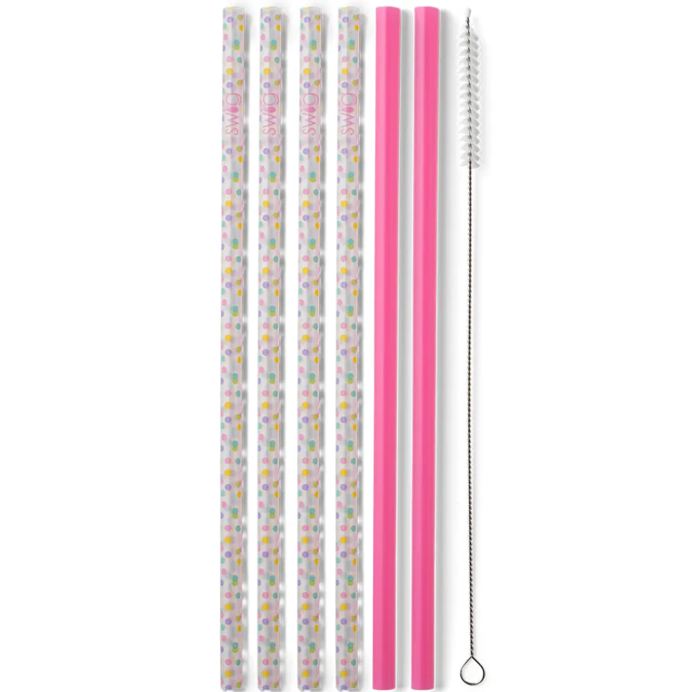 Swig Life Lids, Straws + More|Confetti^Confetti + Pink Reusable Plastic Straw Set -