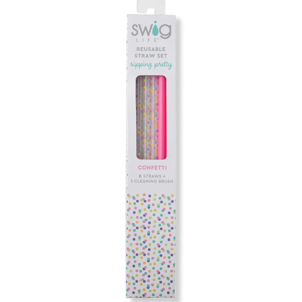 Swig Life Lids, Straws + More|Confetti^Confetti + Pink Reusable Plastic Straw Set -