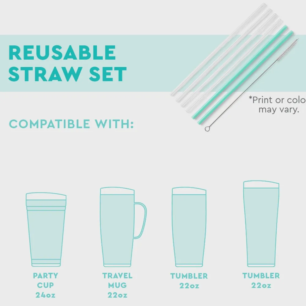 Swig Life Lids, Straws + More|Confetti^Confetti + Pink Reusable Plastic Straw Set -