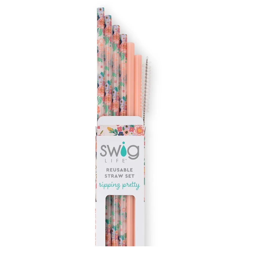 Swig Life Lids, Straws + More|Full Bloom^Full Bloom + Coral Reusable Straw Set