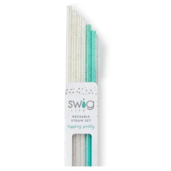 Swig Life Lids, Straws + More|Sea Swirl^Glitter Clear + Aqua Reusable Straw Set