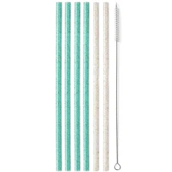 Swig Life Lids, Straws + More|Sea Swirl^Glitter Clear + Aqua Reusable Straw Set