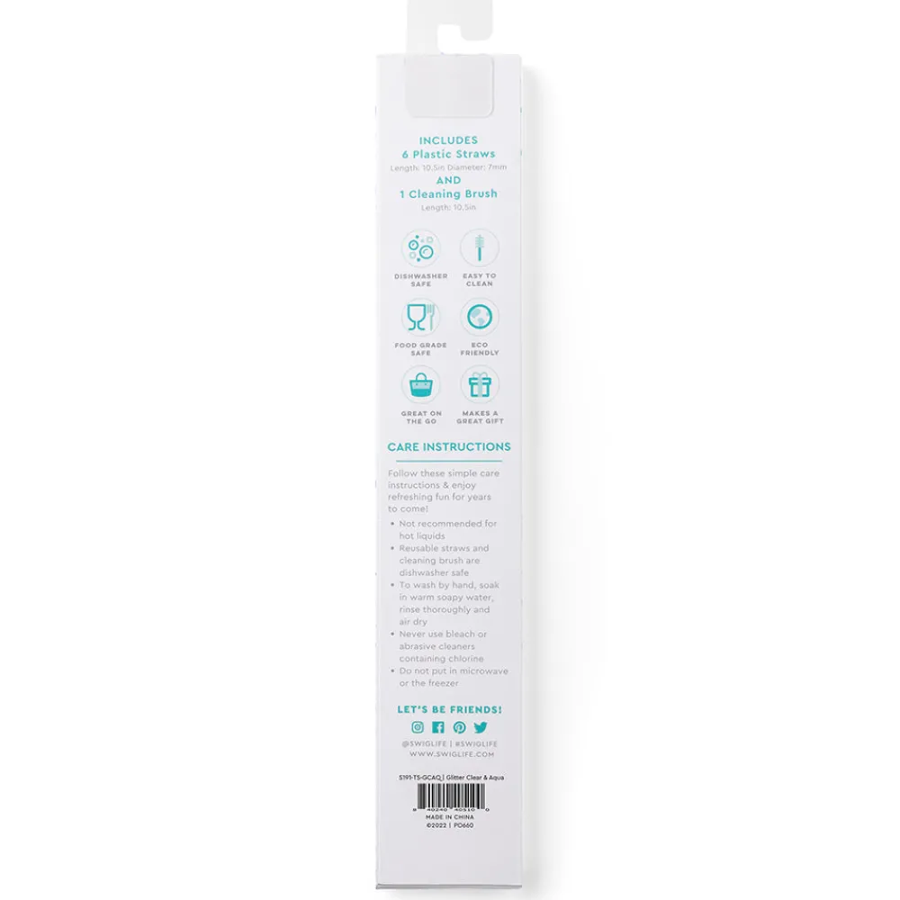 Swig Life Lids, Straws + More|Sea Swirl^Glitter Clear + Aqua Reusable Straw Set