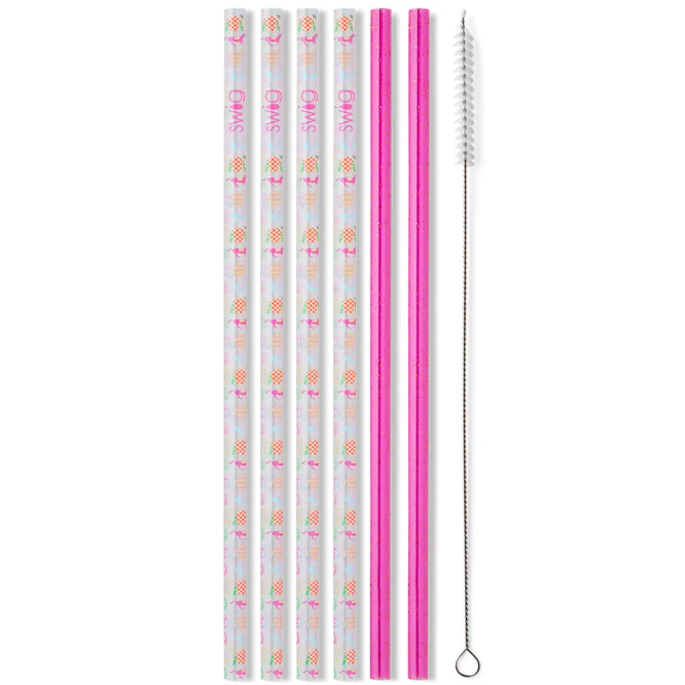 Swig Life Lids, Straws + More|Go Baby Go^Go Baby Go + Pink Glitter Reusable Straw Set