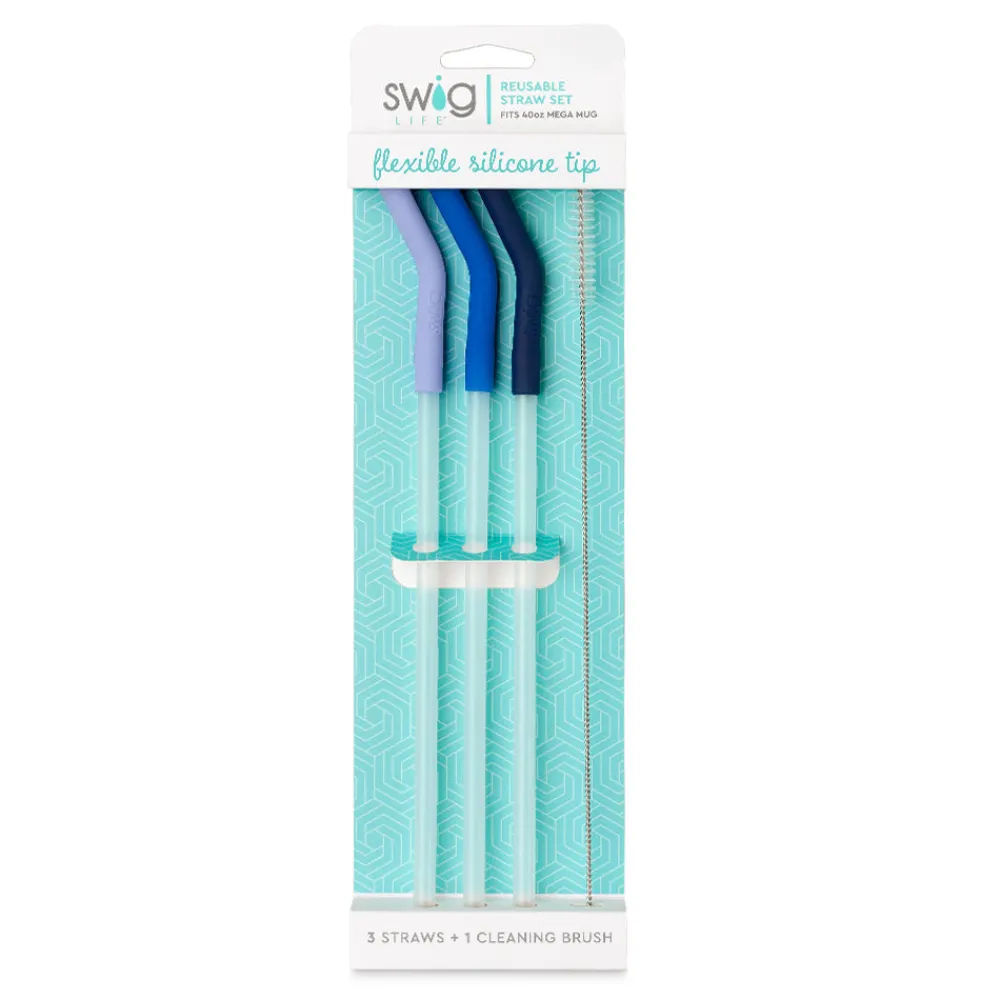 Swig Life Lids, Straws + More|Mega Mugs^Hydrangea/Royal/Navy Reusable Straw Set Mega Mugs