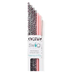 Swig Life Lids, Straws + More^Luxy Leopard + Blush Long Reusable Straw Set -