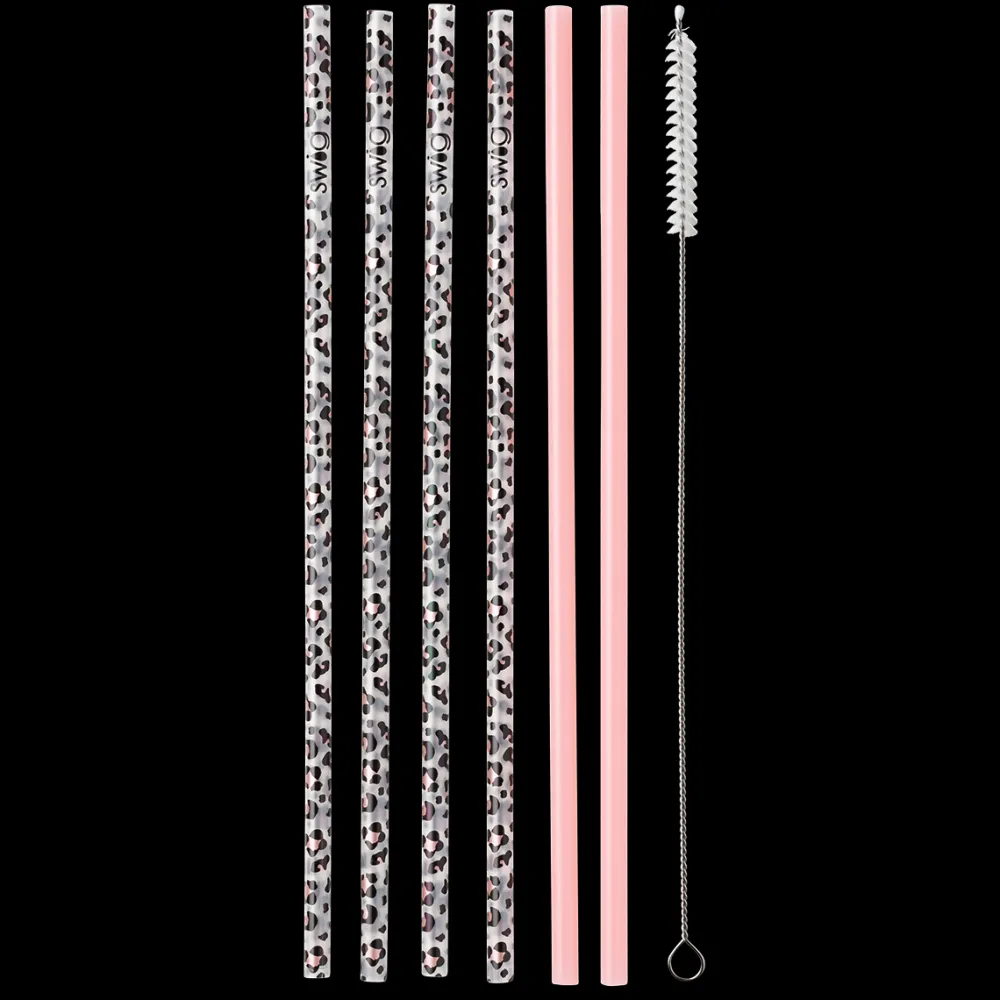Swig Life Lids, Straws + More^Luxy Leopard + Blush Long Reusable Straw Set -