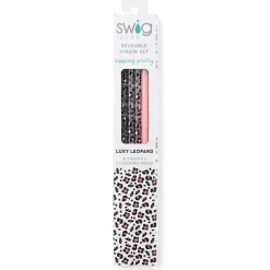 Swig Life Lids, Straws + More^Luxy Leopard + Blush Long Reusable Straw Set -