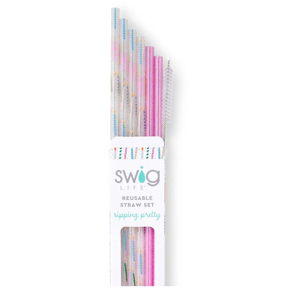 Swig Life Lids, Straws + More|Make A Wish^Make a Wish + Purple Glitter Reusable Straw Set