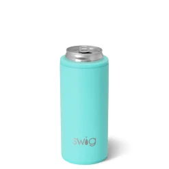 Swig Life Wine + Cocktails|Solids^Matte Aquamarine 12oz Insulated Skinny Can Cooler -