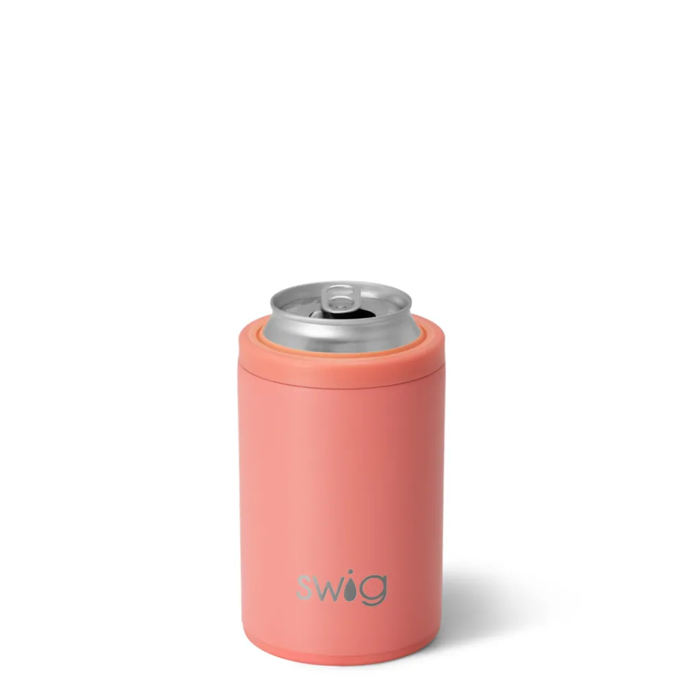 Swig Life Wine + Cocktails|Solids^Matte Coral 12oz Insulated Can + Bottle Cooler -
