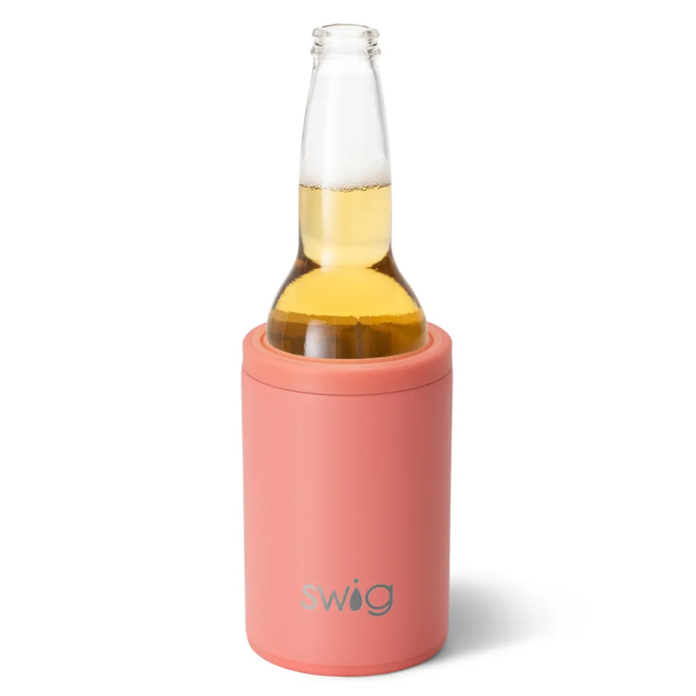 Swig Life Wine + Cocktails|Solids^Matte Coral 12oz Insulated Can + Bottle Cooler -