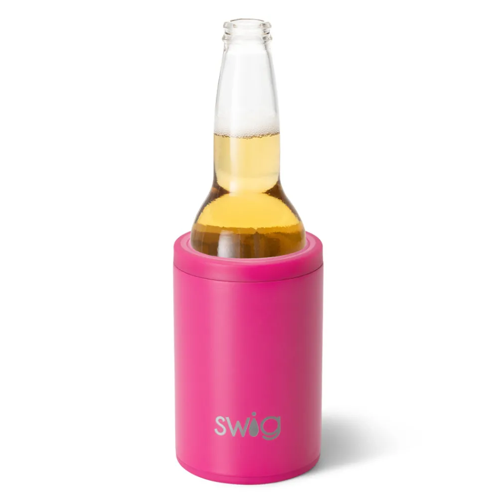 Swig Life Wine + Cocktails|Solids^Matte Hot Pink 12oz Insulated Can + Bottle Cooler -