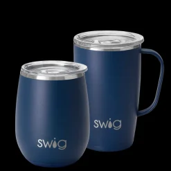 Swig Life Solids^Matte Navy Travel Mug & Wine Cup Set -