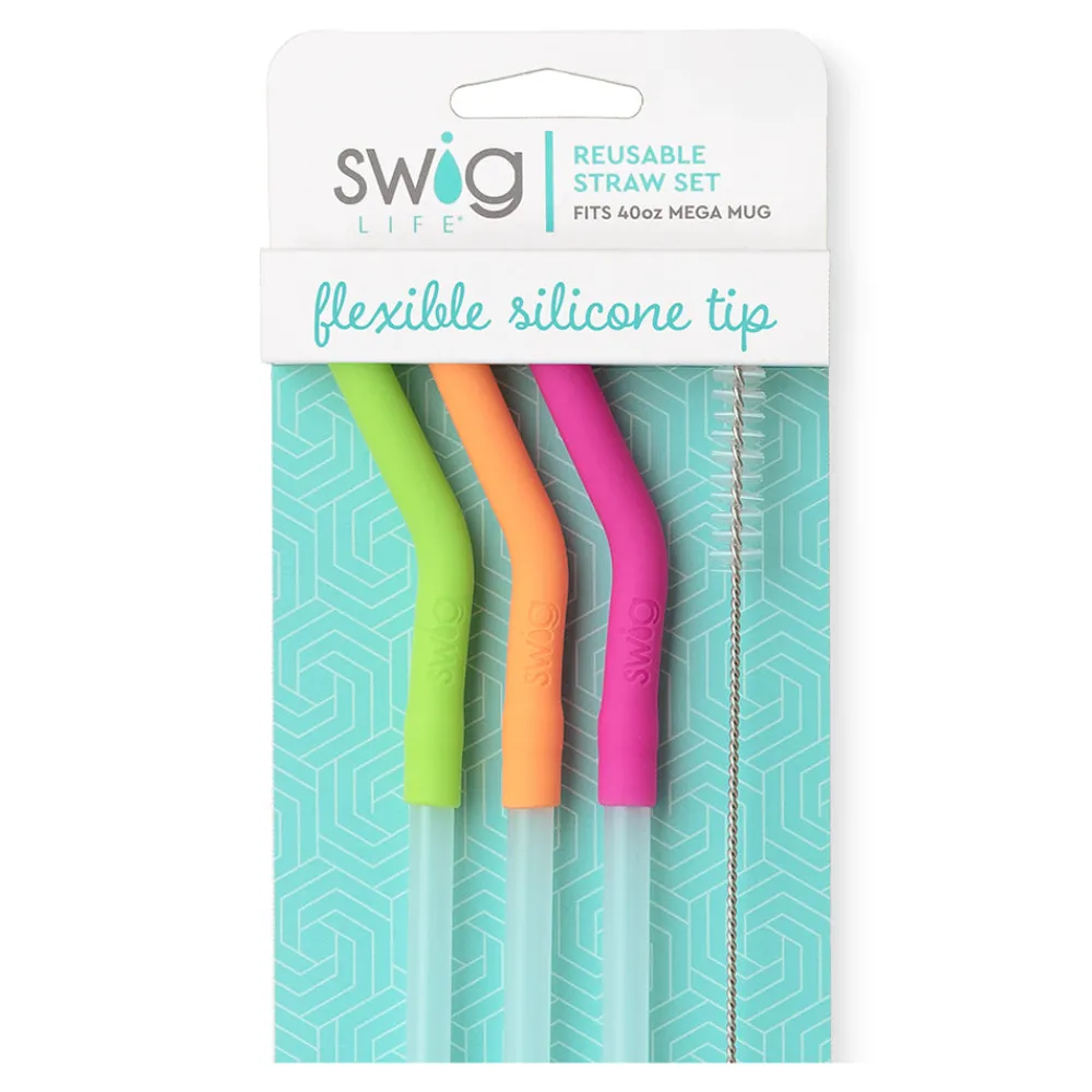 Swig Life Lids, Straws + More|Mega Mugs^Neon Lime/Orange/Berry Reusable Straw Set Mega Mugs