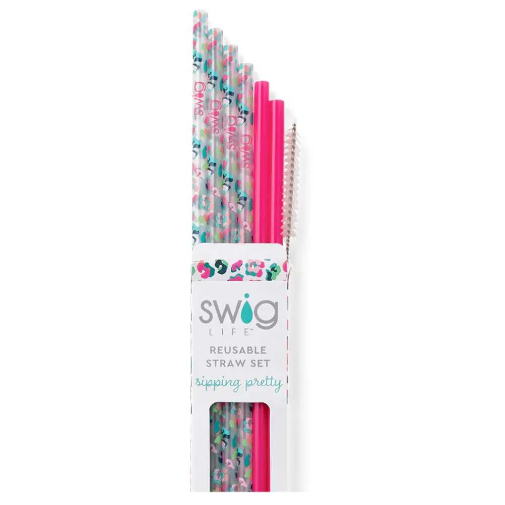Swig Life Lids, Straws + More^Party Animal + Hot Pink Long Reusable Straw Set -