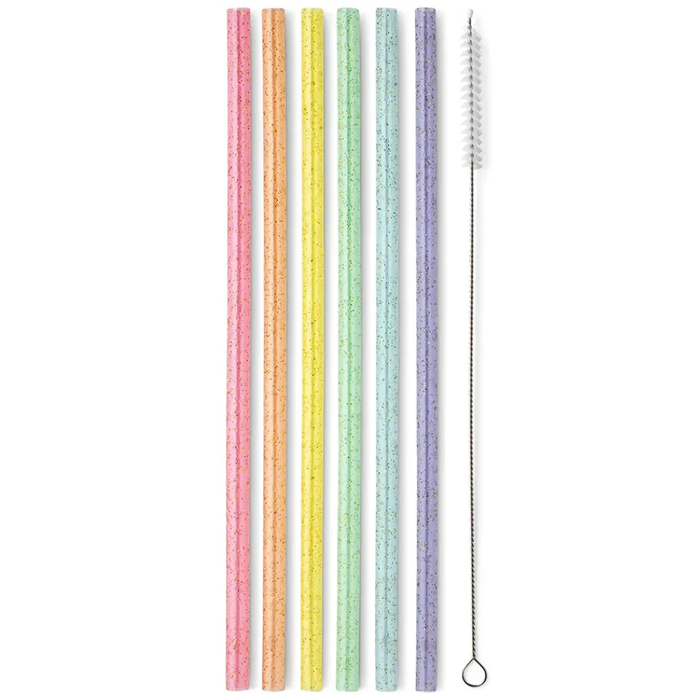 Swig Life Lids, Straws + More|Garden Party^Rainbow Glitter Reusable Straw Set -