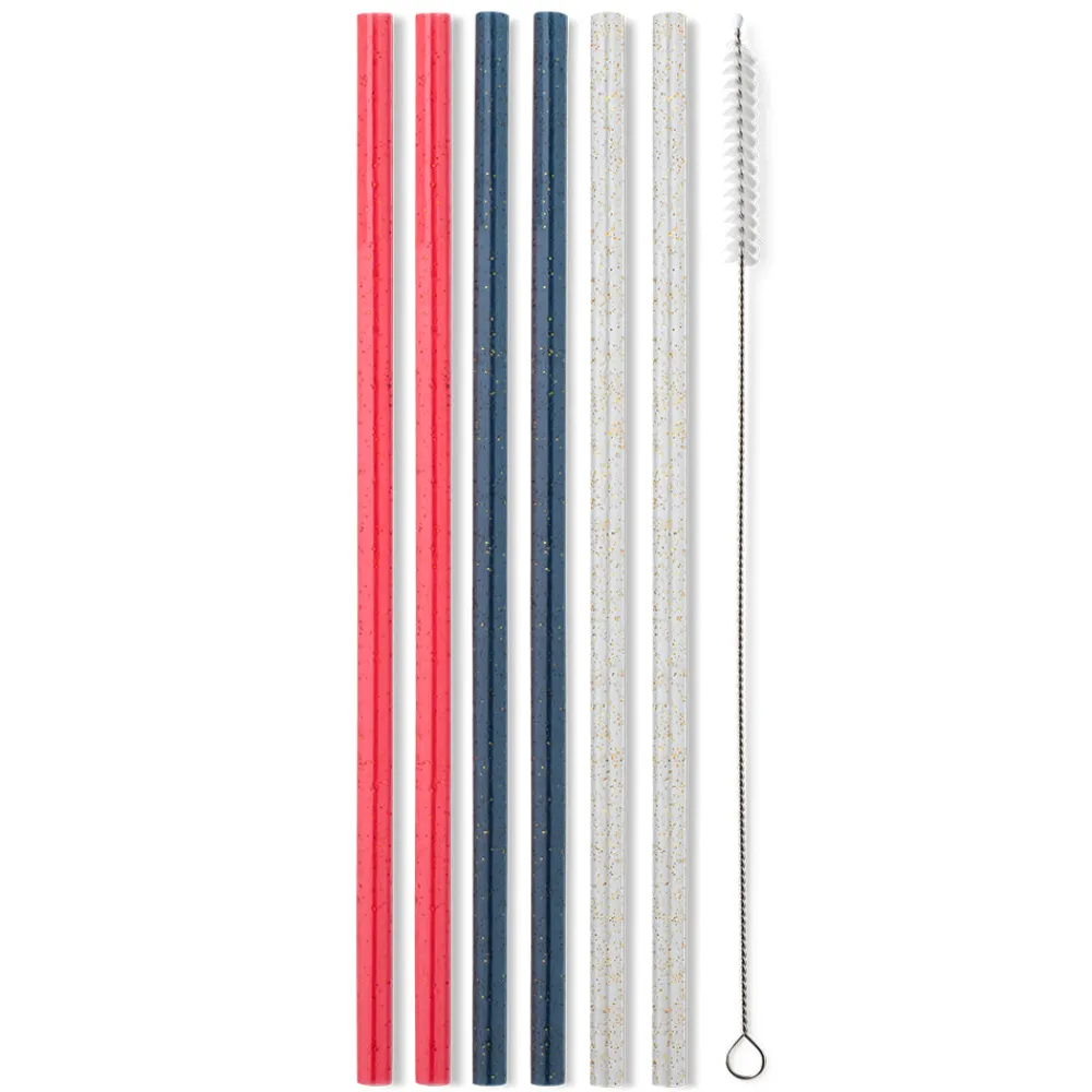 Swig Life Lids, Straws + More|All American^Red, White & Blue Glitter Straw Set -