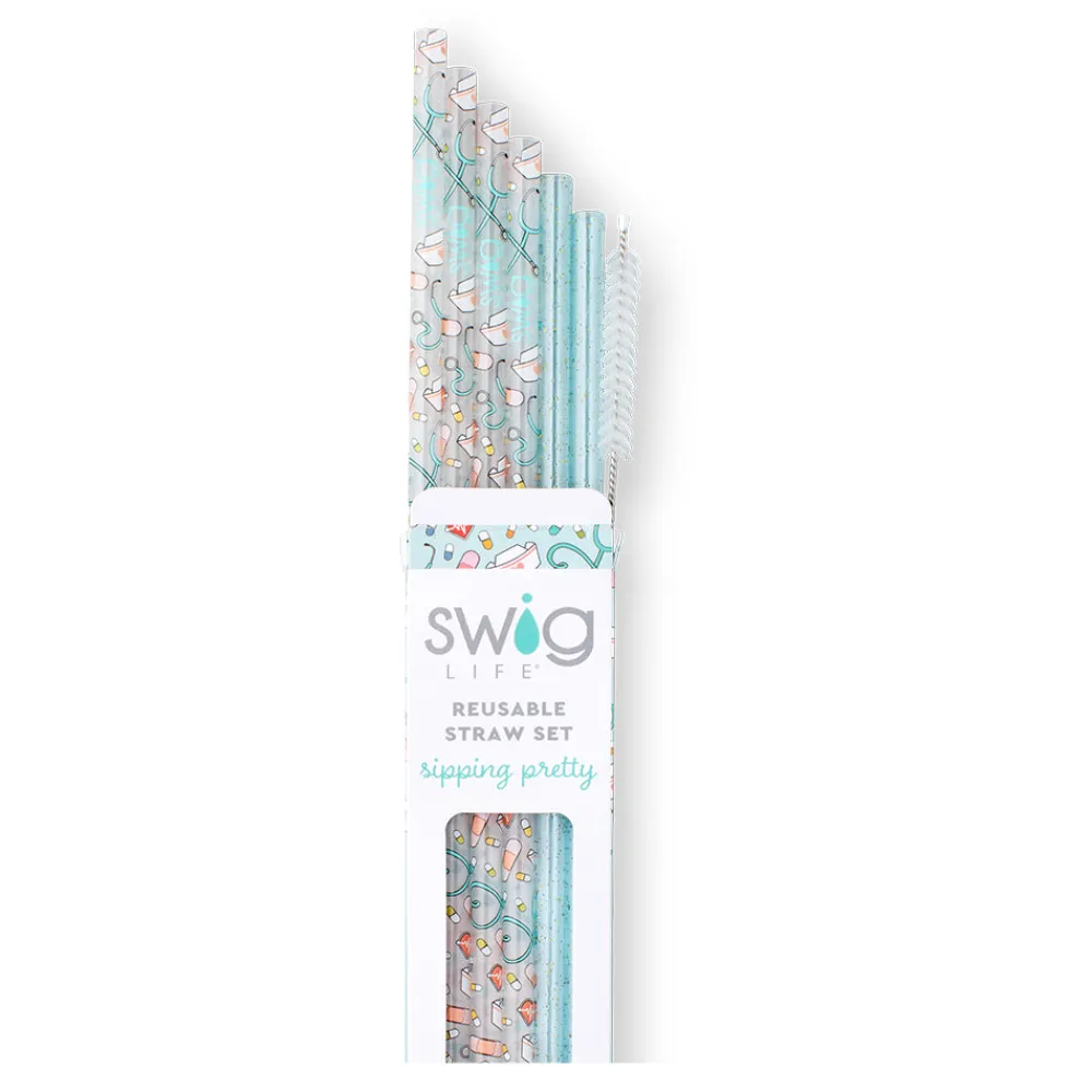 Swig Life Lids, Straws + More|Scrub Life Best Seller!^Scrub Life + Aqua Glitter Reusable Straw Set