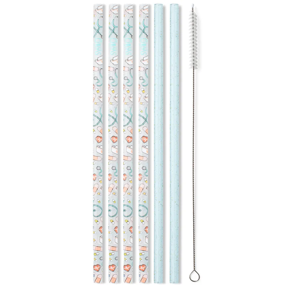 Swig Life Lids, Straws + More|Scrub Life Best Seller!^Scrub Life + Aqua Glitter Reusable Straw Set