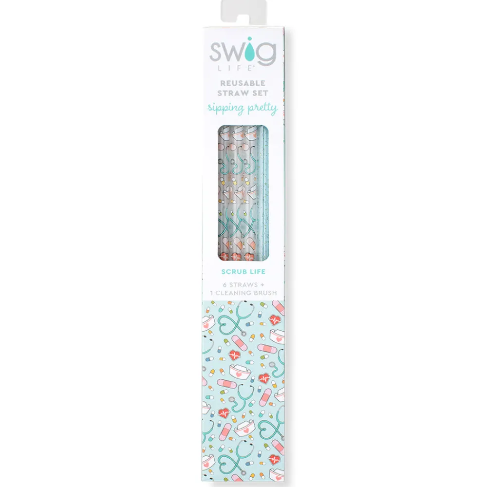 Swig Life Lids, Straws + More|Scrub Life Best Seller!^Scrub Life + Aqua Glitter Reusable Straw Set