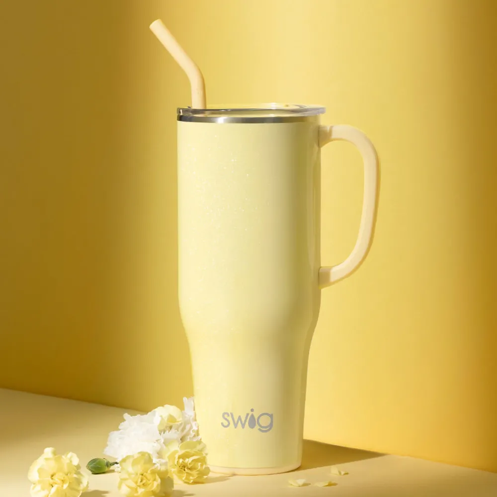 Swig Life Tumblers New Sizes!|Travel Mugs^Shimmer Buttercup 40oz Mega Mug with Handle -