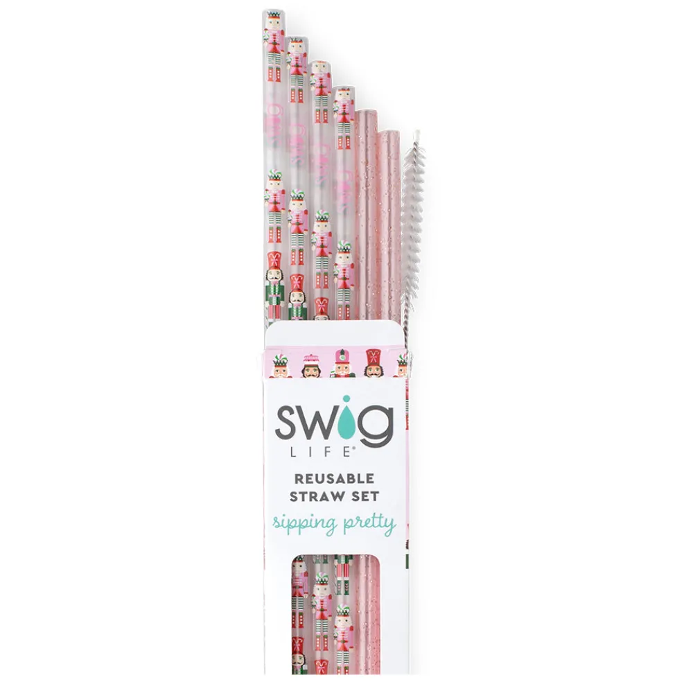 Swig Life Lids, Straws + More|Sugar Plum Soldiers^Sugar Plum Soldiers + Light Pink Glitter Reusable Straw Set