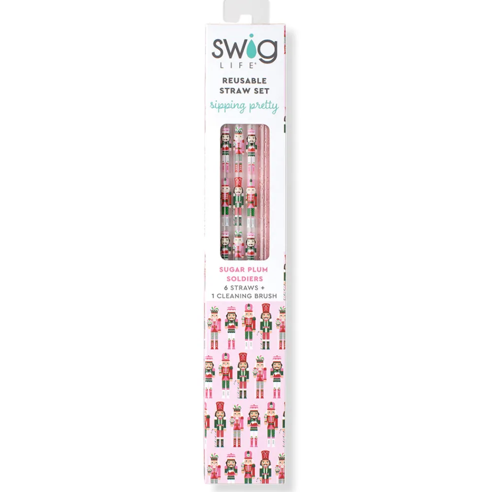 Swig Life Lids, Straws + More|Sugar Plum Soldiers^Sugar Plum Soldiers + Light Pink Glitter Reusable Straw Set
