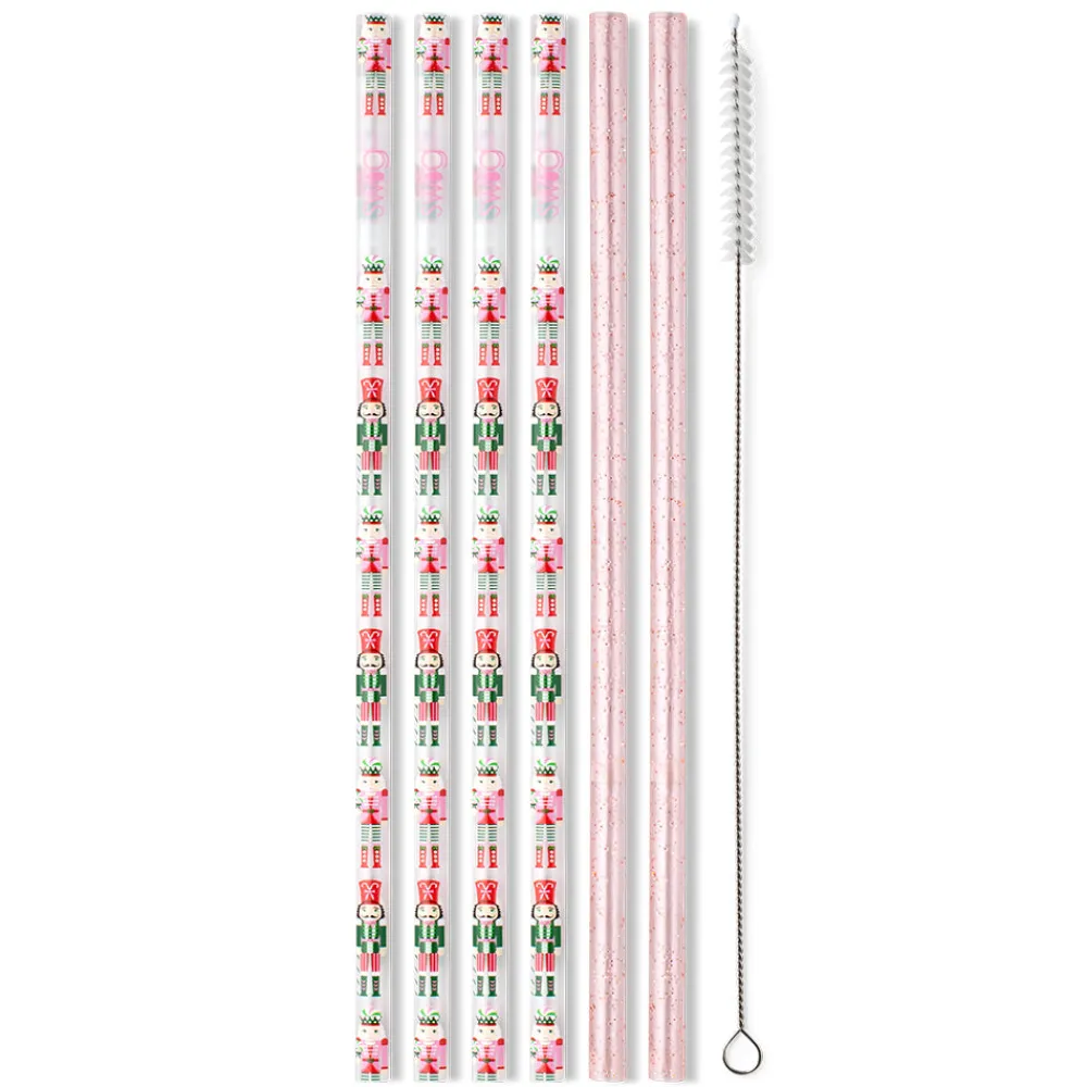 Swig Life Lids, Straws + More|Sugar Plum Soldiers^Sugar Plum Soldiers + Light Pink Glitter Reusable Straw Set