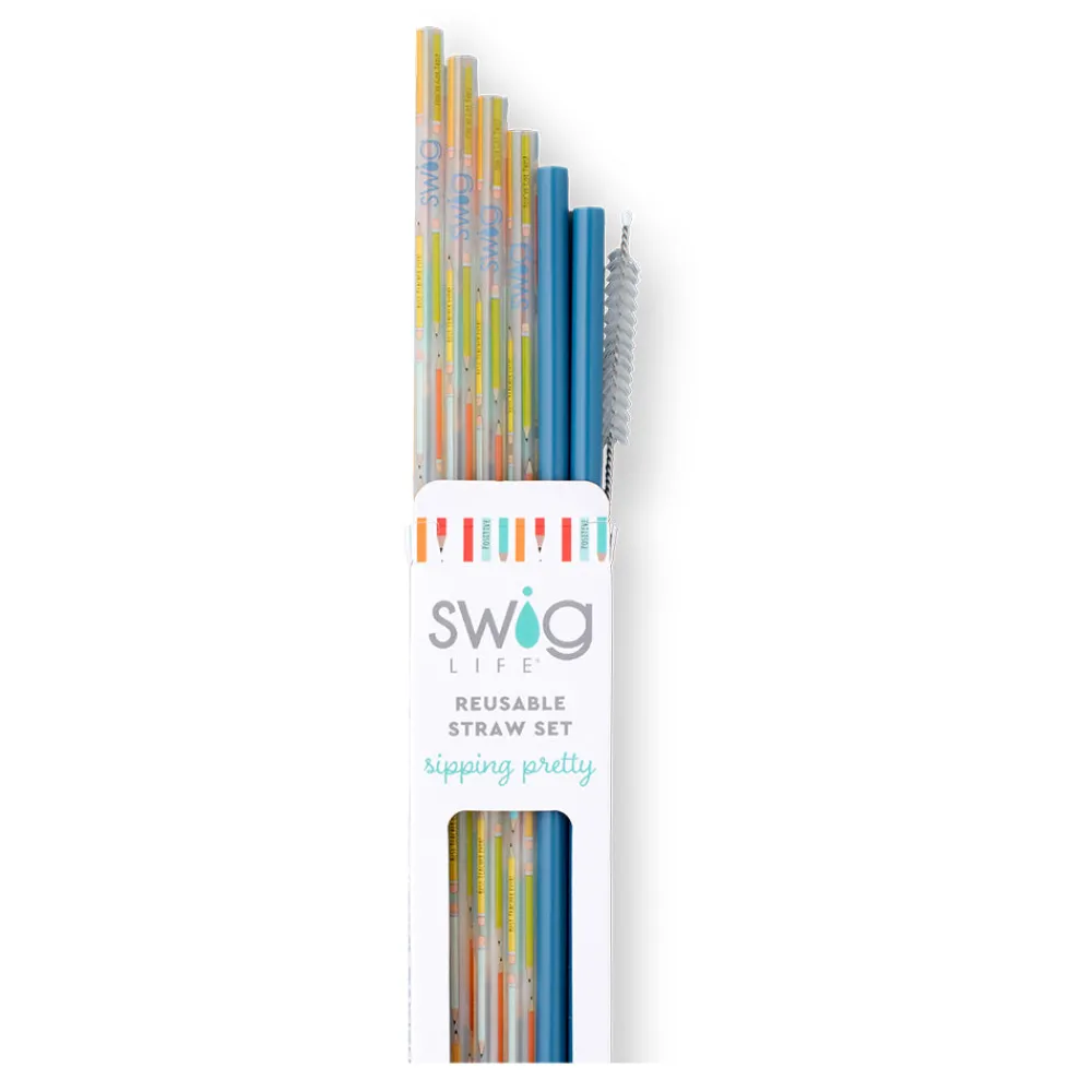 Swig Life Lids, Straws + More|Teacher Life Best Seller!^Teacher Life + Blue Reusable Straw Set