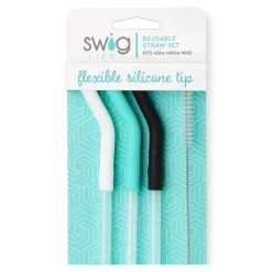 Swig Life Tumblers New Sizes!|Travel Mugs^White/Aqua/Black Reusable Straw Set Mega Mugs